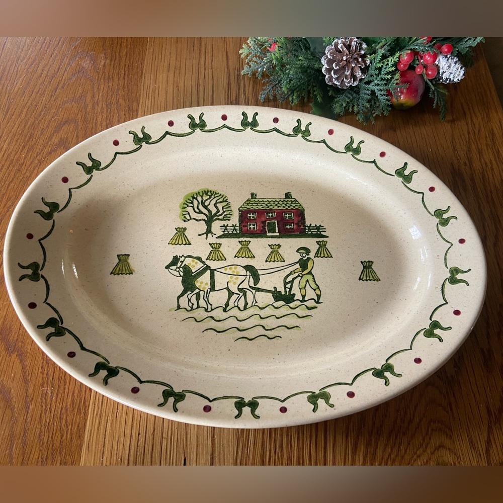 Vintage Poppytrqil Painted Ceramic Oval Platter